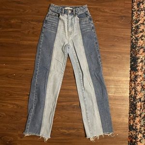two tone high rise jeans
